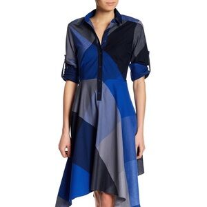 BcbgMaxazria Beatryce Handkerchief Shirt Dress Asymmetric Colorblock long sleeve